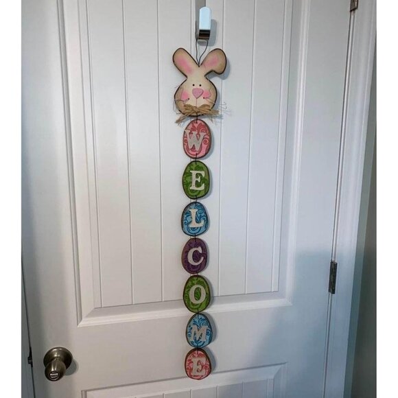 Wooden WELCOME Easter Bunny Door Hanger Easter Decoration Springtime Decoration - Picture 1 of 16
